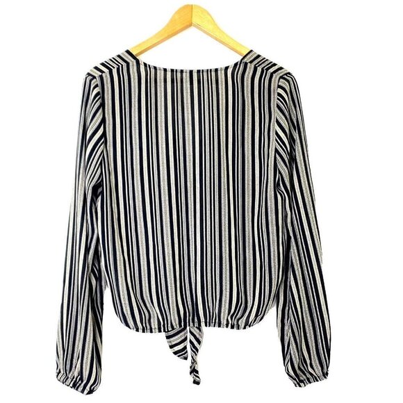 Windsor Crop Blouse Womens Medium Deep V'd Semi Sheer Long Sleeve Knot Black - Picture 2 of 8